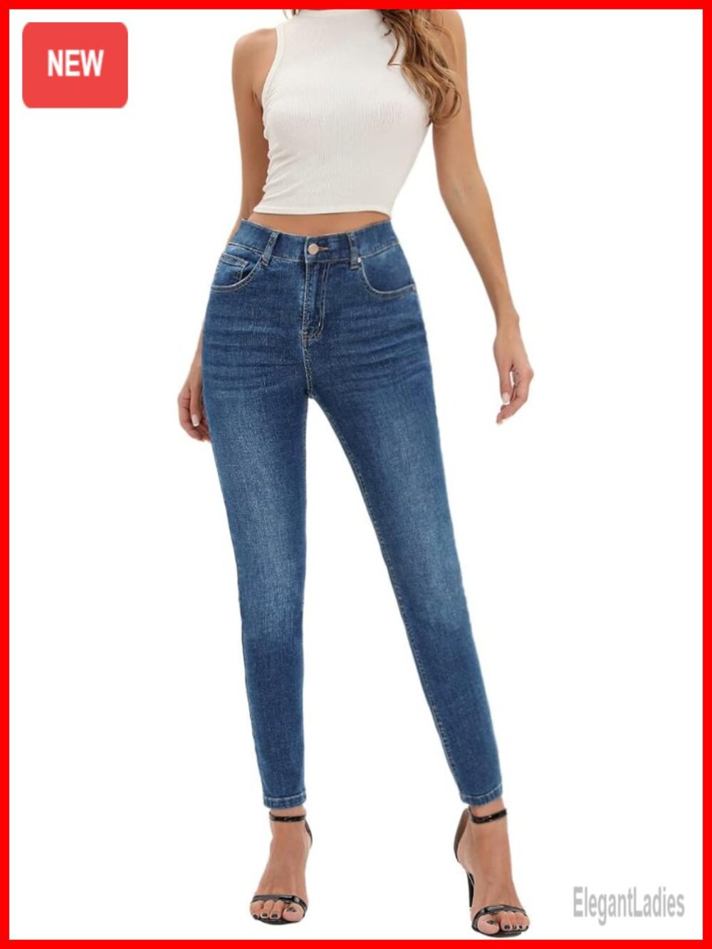 High Rise Stretch Skinny Shaping Jeans, No Gap Waist